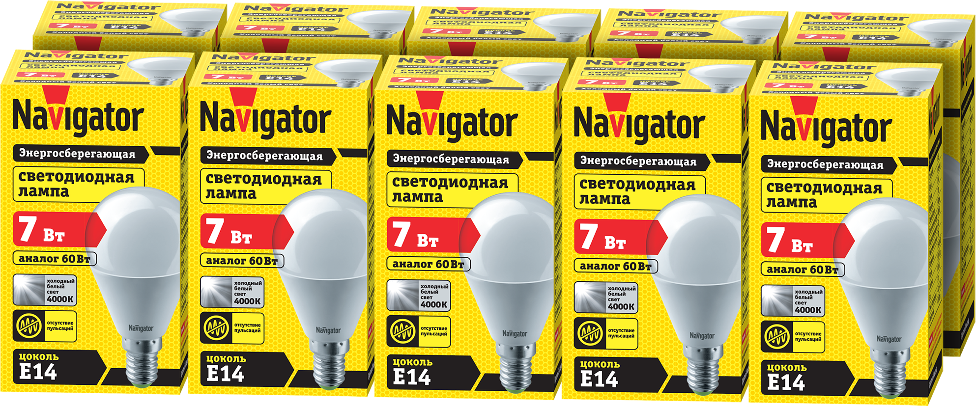 фото Лампа светодиодная Navigator 94 466 NLL-G45-7-230-2.7K-E14, 7Вт, Е14, шар, теплый свет 2700К, упаковка 10 шт.