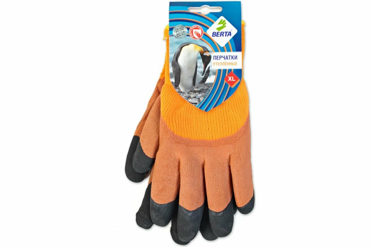 фото Перчатки берта 300 зимние рабочие махровые полиакрил с латексным покрытием, 1 пара облив 3/4, размер XL