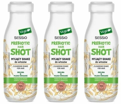 Sessio Шампунь для волос Моющий шейк Prebiotic Hair Shot, с инулином и овсяным молоком, 350 г, 3 шт