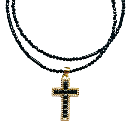 фото Колье, циркон, бисер, длина 43 см, золотой, черный my lollipop