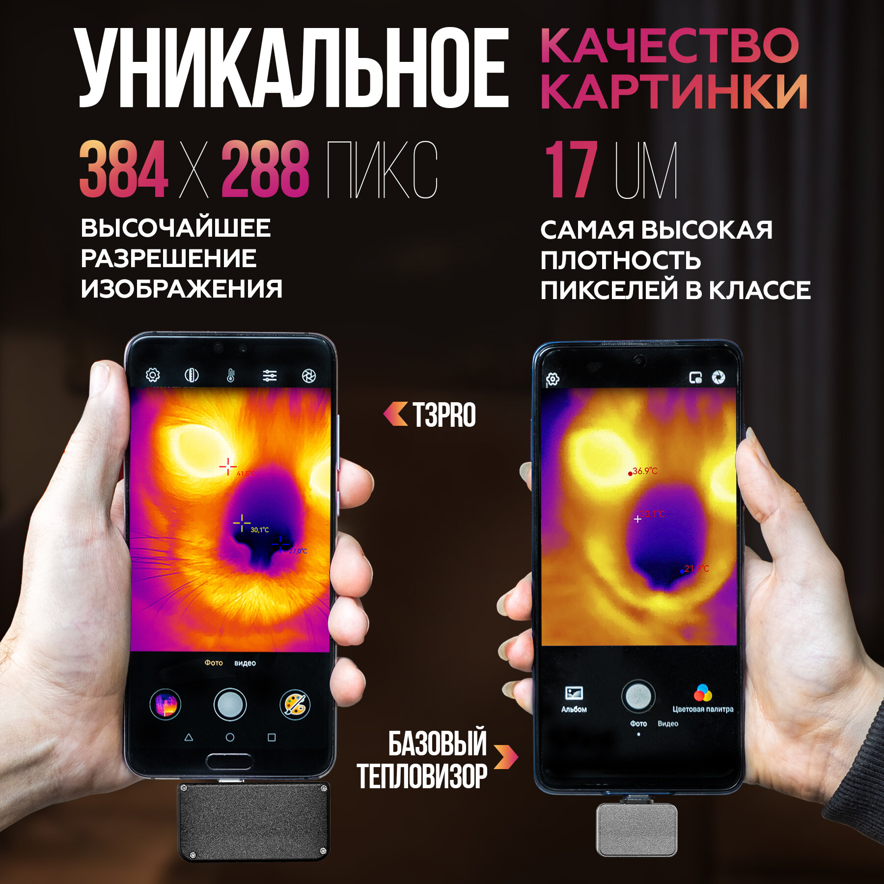 Тепловизор для смартфона Infiray Xinfrared T3 PRO с дальностью обнаружения объектов до 3000 м, камера на телефон тепловизорная, температурный сканер