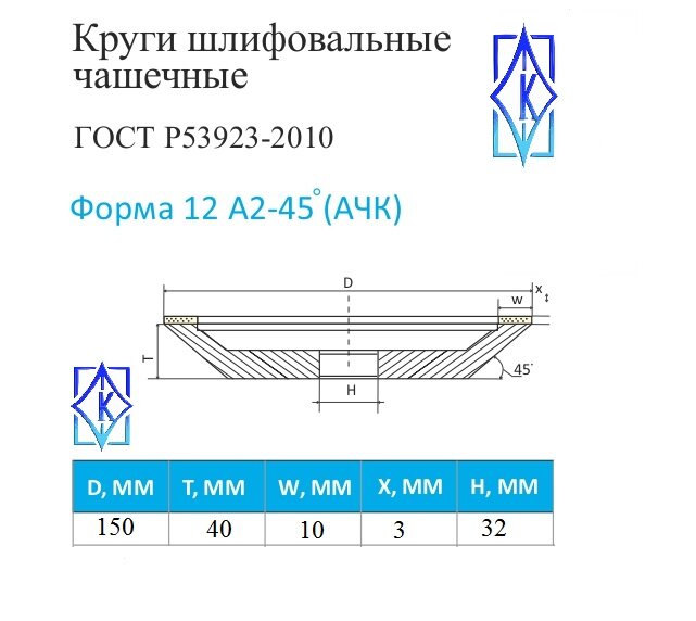 Круг алмазный шлифовальный 12А2-45 150х10х3х32 100/80 АС6 В2-01 100% "КристАл Лтд"