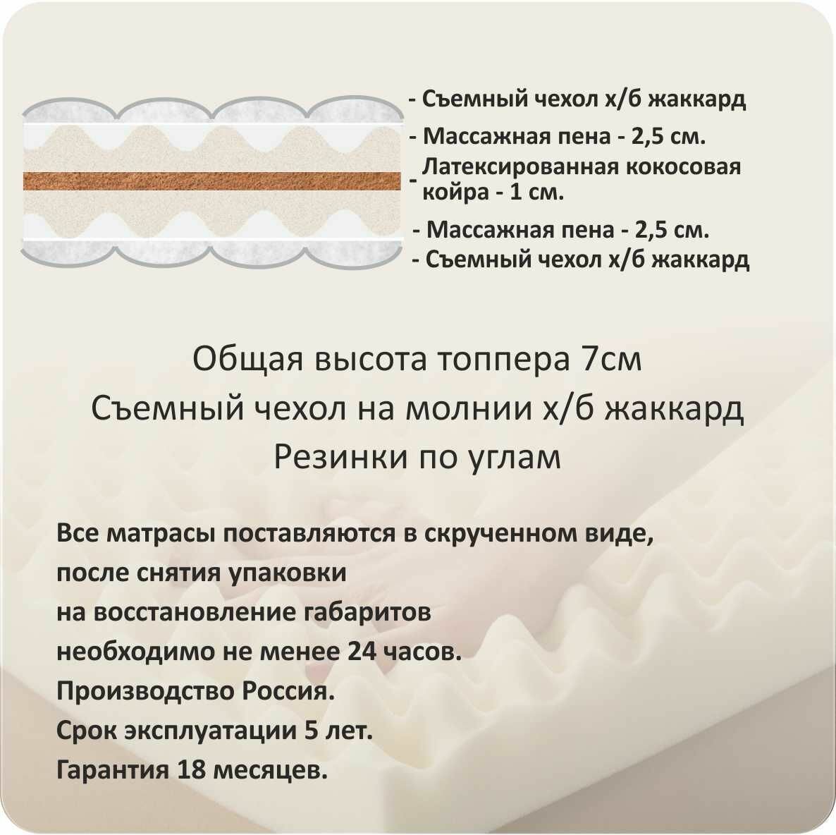 Анатомический матрас топпер Albero Massage Cocos 90x200 — фото 1