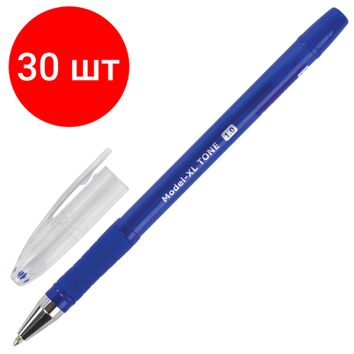 Комплект 30 шт, Ручка шариковая масляная с грипом BRAUBERG Model-XL TONE, синяя, узел 1.0 мм, линия письма 0.5 мм, 143248