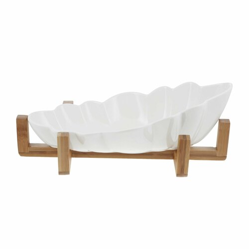 Блюдо фигурное Gujin 39x19см на деревянной подставке, блюдо сервировочное