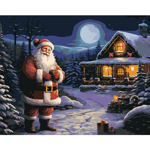 Картина по номерам Дед Мороз у украшенного дома 40x50