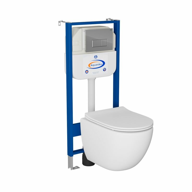 фото Комплект BAU 6 в 1: инсталляция BAU Aquanika, унитаз безободковый Bau Dream PRO-2, сиденье микролифт, кнопка смыва BAU Hotel для инсталляциии, хром