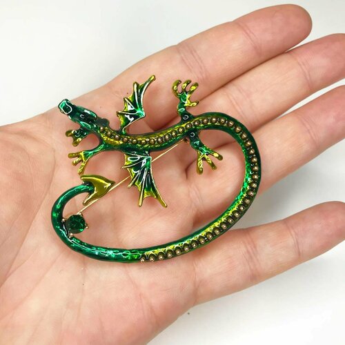 Брошь Изумрудный дракон1, эмаль, голубой, зеленый брошь зеленый