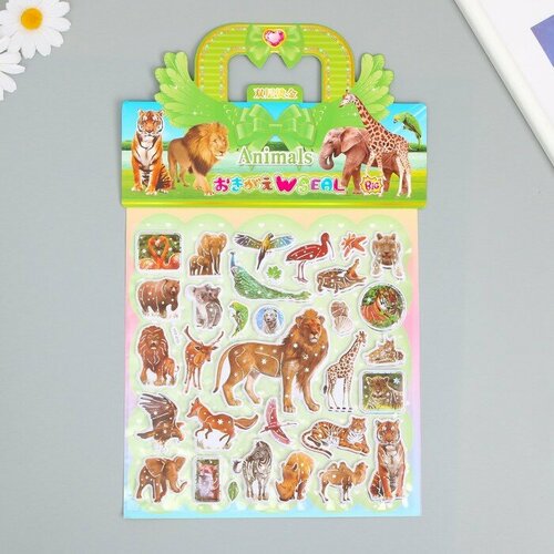 Наклейка пластик выпуклые Звери и птицы микс 2 листа 335х217 см 336₽