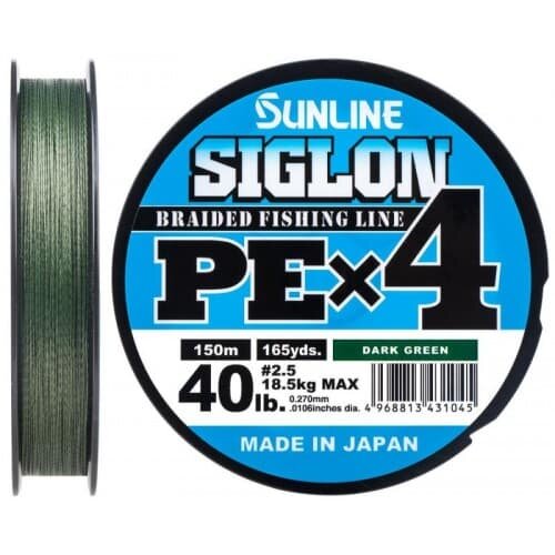 Sunline, Шнур Siglon PE X4, 150м, Dark Green, 1.5, 25lb
