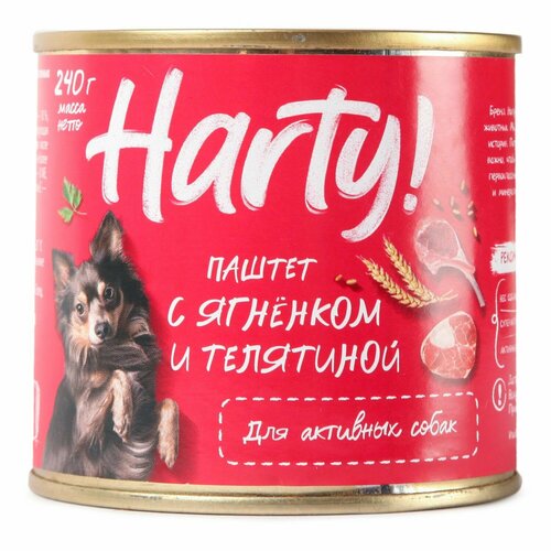 Корм Harty 240г для собак активных пород паштет с ягненком и телятиной
