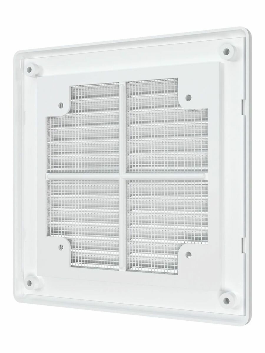 Вентиляционная решетка с сеткой A1515R, белая, пластик, 150x150 мм, AURAMAX — фото 1