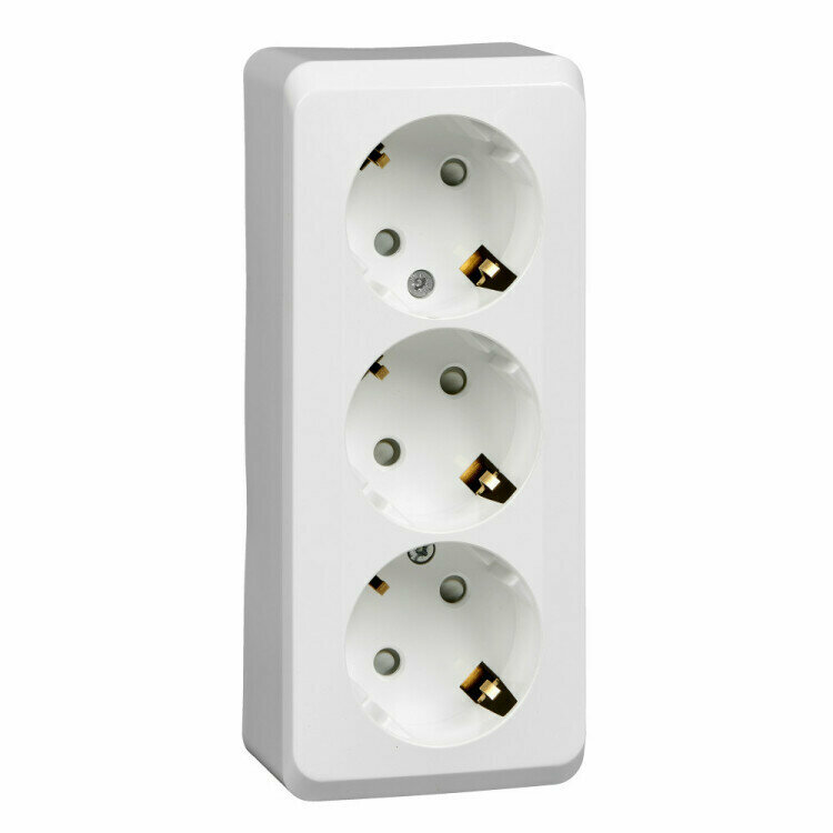 фото Розетка откр. уст. с з/к 3-ая 16А/250В защит. шторки бел. Этюд