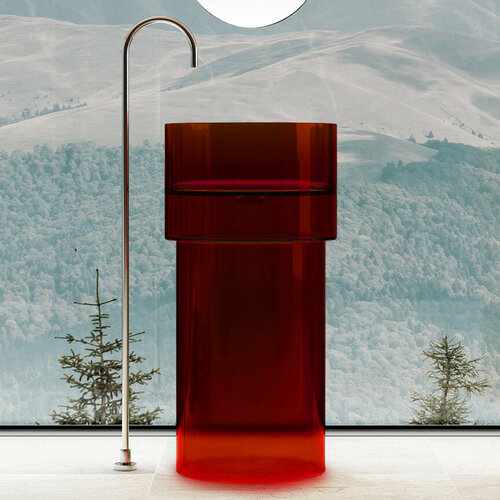 Раковина напольная Abber Kristall 45 см AT2701Rubin-H красная, с отверстием для монтажа у стены