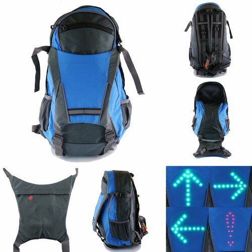 Рюкзак с LED указателями движения (420*250*200mm, серо-синий, 48 диодов, 850mАh, пульт на руль)