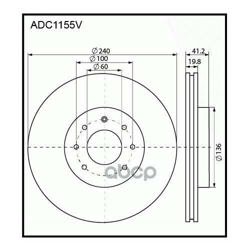 Adc1155v_диск Тормозной Передний! Opel Corsa 1.0/1.2/1.7D 00> ALLIED NIPPON арт. ADC1155V