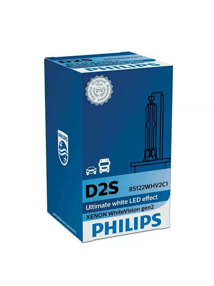 Ксеноновая лампа Philips D2S 35W +120% Xenon WhiteVision 1шт QR подлинности 85122WHV2C1