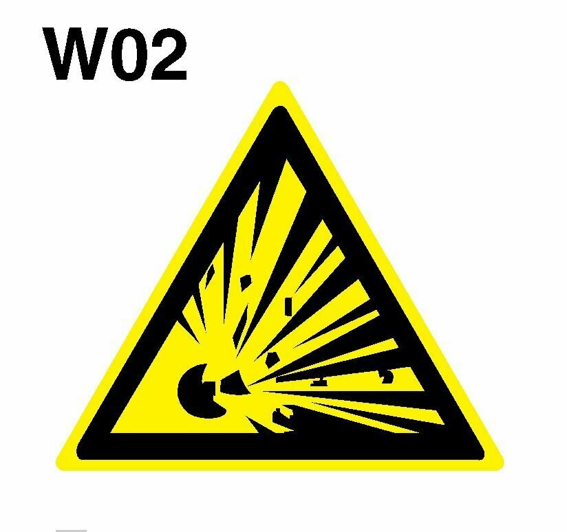 Предупреждающие знаки W02 Взрывоопасно ГОСТ 12.4.026-2015 100мм 1шт