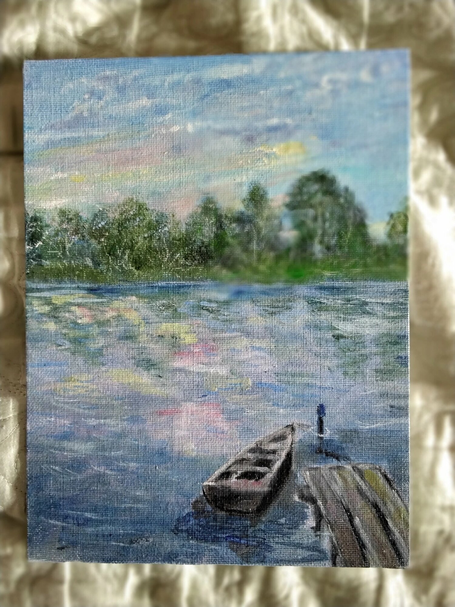 Картина маслом на холсте "Лодка", 18×24