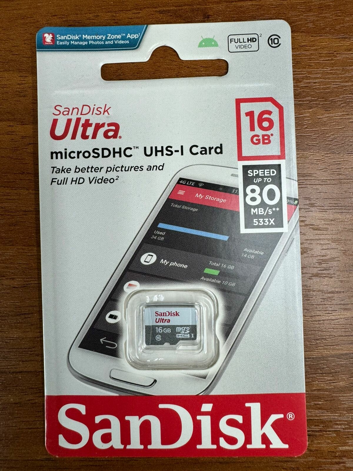 Карта памяти SanDisk microSDHC 16 ГБ Class 10, V10, A1, UHS-I, R 80 МБ/с, 1 шт, белый/серый