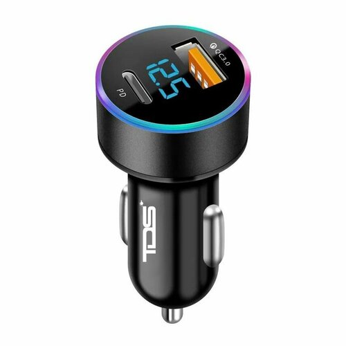 Зарядное устройство автомобильное USB (QC3.0 + PD20W,3000mA)TDS TS-CAU70 черный, размер 63*30*30 мм