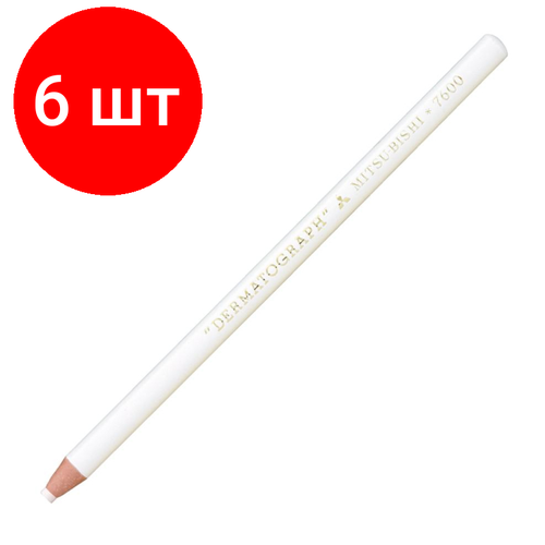 Комплект 6 штук, Карандаш восковый DERMATOGRAPH P-7600, белый, 1.0-4.4мм NEW 161788 карандаш для разметки мягкий белый menow 3 шт