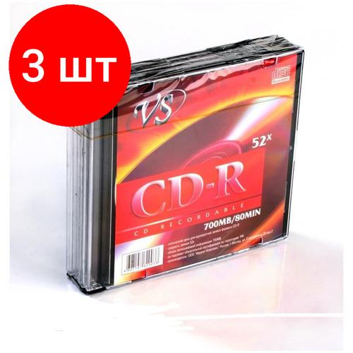 Комплект 3 упаковок, Носители информации CD-R, 52x, VS, Slim/5, VSCDRSL501 диск vs cd r 80 52x sl 5 ink print