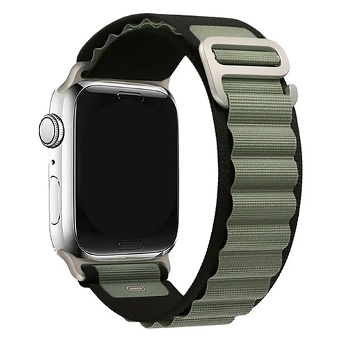 Нейлоновый браслет Alpine Loop (Альпийская петля) для смарт часов Apple Watch 42/44/45/49 mm/тканевый спортивный ремешок (эпл вотч)/черно-зеленый