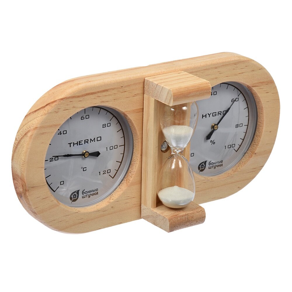 Термометр с гигрометром и песочными часами Банная станция