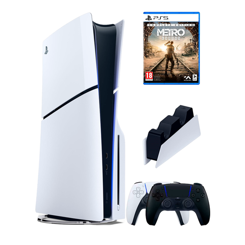 PS5 (ПС5) Игровая приставка Sony PlayStation 5 Slim disc + 2-й геймпад(черный) + зарядное + игра MetroEx