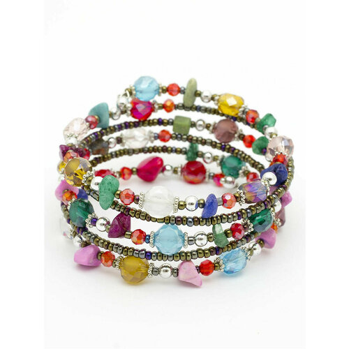 фото Браслет камнедар, хрусталь, коралл, кварц, красный, зеленый