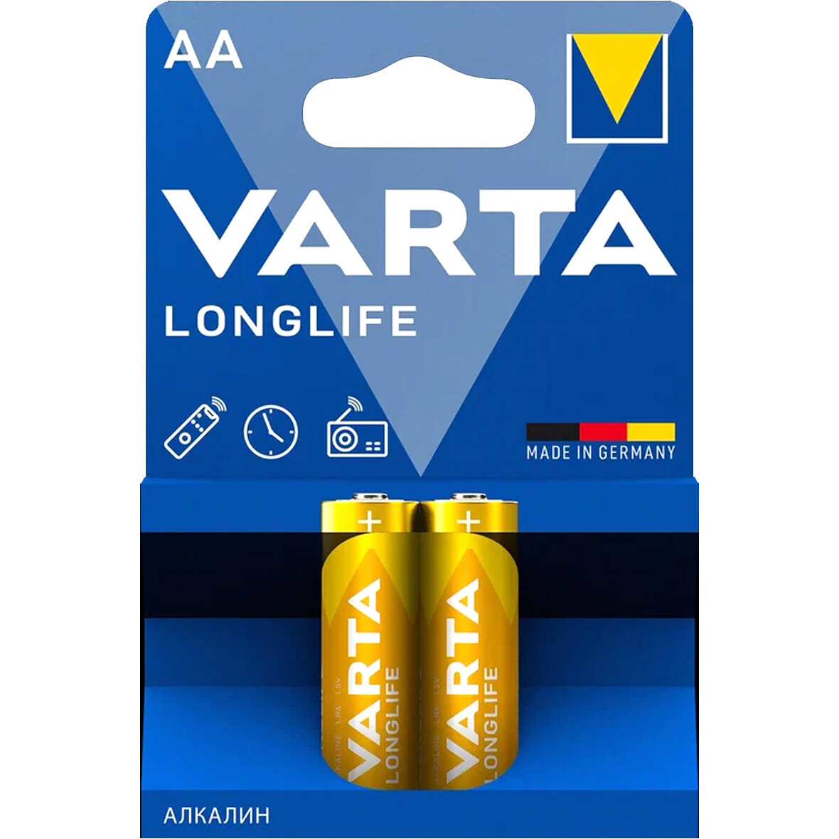 Varta LONGLIFE LR6 AA (04106101412) Батарейка Varta LONGLIFE LR6 AA BL2 Alkaline 1.5V (4106) (2/40/200) (2 шт.) 04106101412