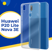 Силиконовый защитный чехол для телефона Huawei P20 Lite и NOVA 3E / Тонкий противоударный чехол на смартфон Хуавей Р20 Лайт и Нова 3Е / Прозрачный