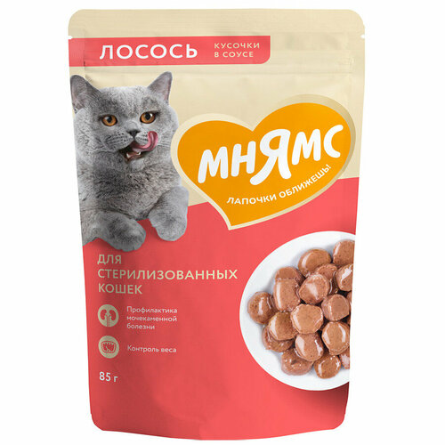 Влажный корм Мнямс Кусочки в соусе с лососем для стерилизованных кошек 85г, 12шт Мнямс 4630147176953
