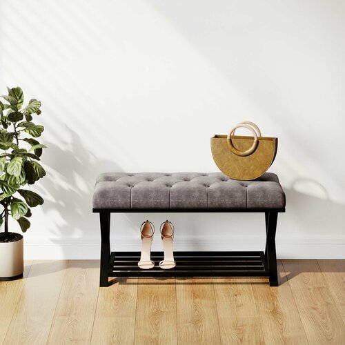 Банкетка для обуви в прихожую Буфф 90х40х46 см Velutto 19 черный 11800₽