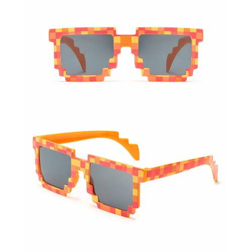 Карнавальные очки. Пиксельные оранжевые карнавальные пиксельные очки в узкой оправе пиксели