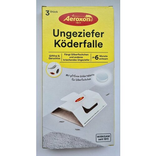 AEROXON (Аэроксон) Липкая ловушка с приманкой для тараканов, серебрянок, мокриц, 3 шт (Германия)