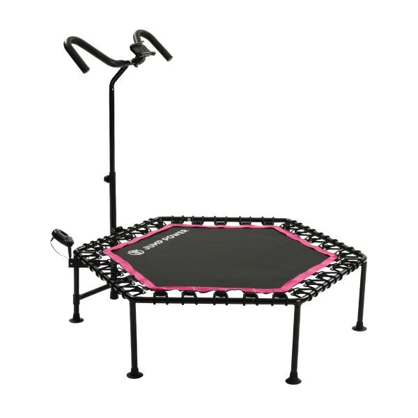 фото Фитнес-батут Jump Power с ручкой Pink 6 angle H-51 для джампинга/для взрослых и детей/для дома и дачи/счетчик прыжков и калорий/максимальная нагрузка 130кг