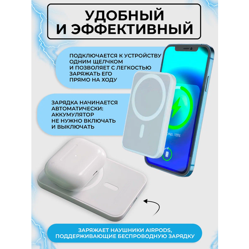 Power Bank MagSafe Magnetic Battery Pack 5000 мАч внешний магнитный аккумулятор беспроводная зарядка для Iphone 1197₽