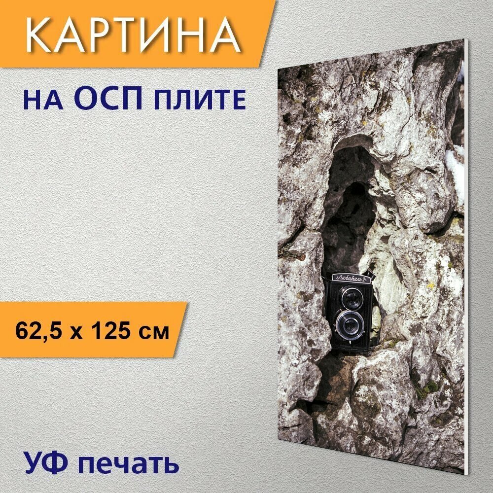 Вертикальная картина на ОСП "Старый, камера, технология" 62x125 см. для интерьериа