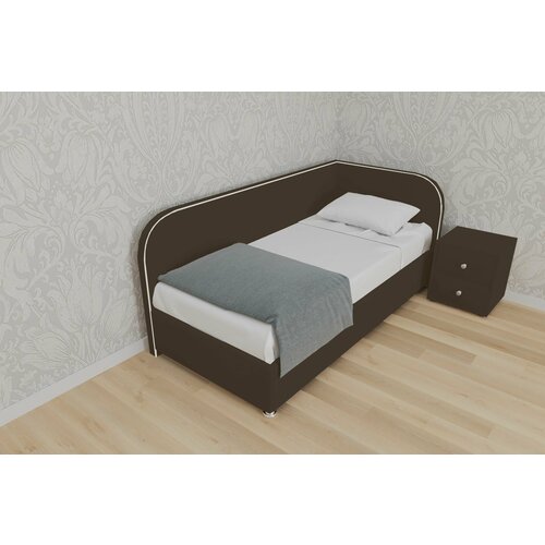 Односпальная кровать Скаут 90x200 основание металлическое с ламелями велюр коричневый ножки 5 см угол левый