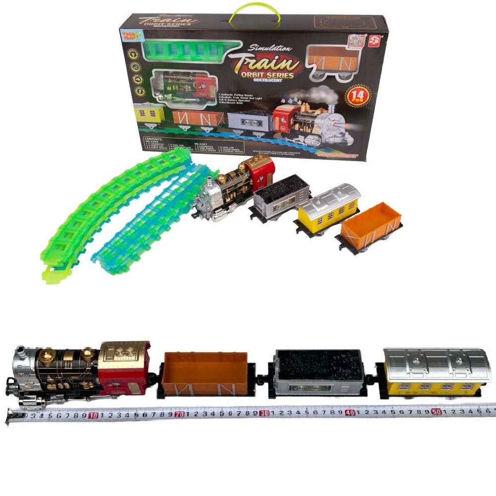 Игровой набор детская Железная дорога на батарейках, свет, звук, дым, размер пути 135 х 73 см, 3366