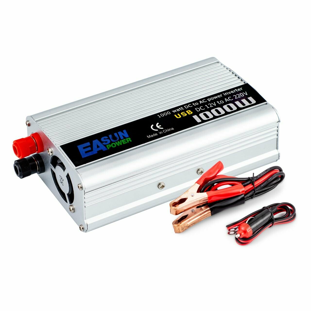 Инвертор автомобильный 12 220В Power Inverter, 1000 Вт. Преобразователь напряжения. К прикуривателю. Евророзетка и USB. Постоянная мощность до 500 Вт.