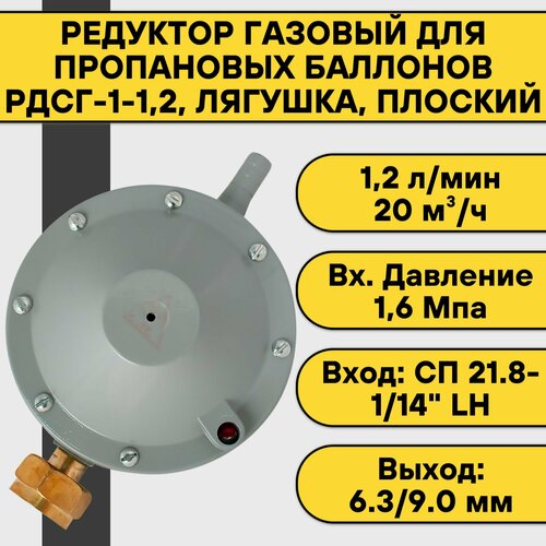 Редуктор газовый для пропановых баллонов РДСГ-1-1,2, лягушка, плоский (2 шт) редуктор для бытового газового баллона рдсг 1 1 2