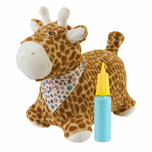 Прыгун Плюшевый Жираф, детская надувная развивающая игрушка-тренажер в чехле (в комплекте с насосом и платком-банданой)