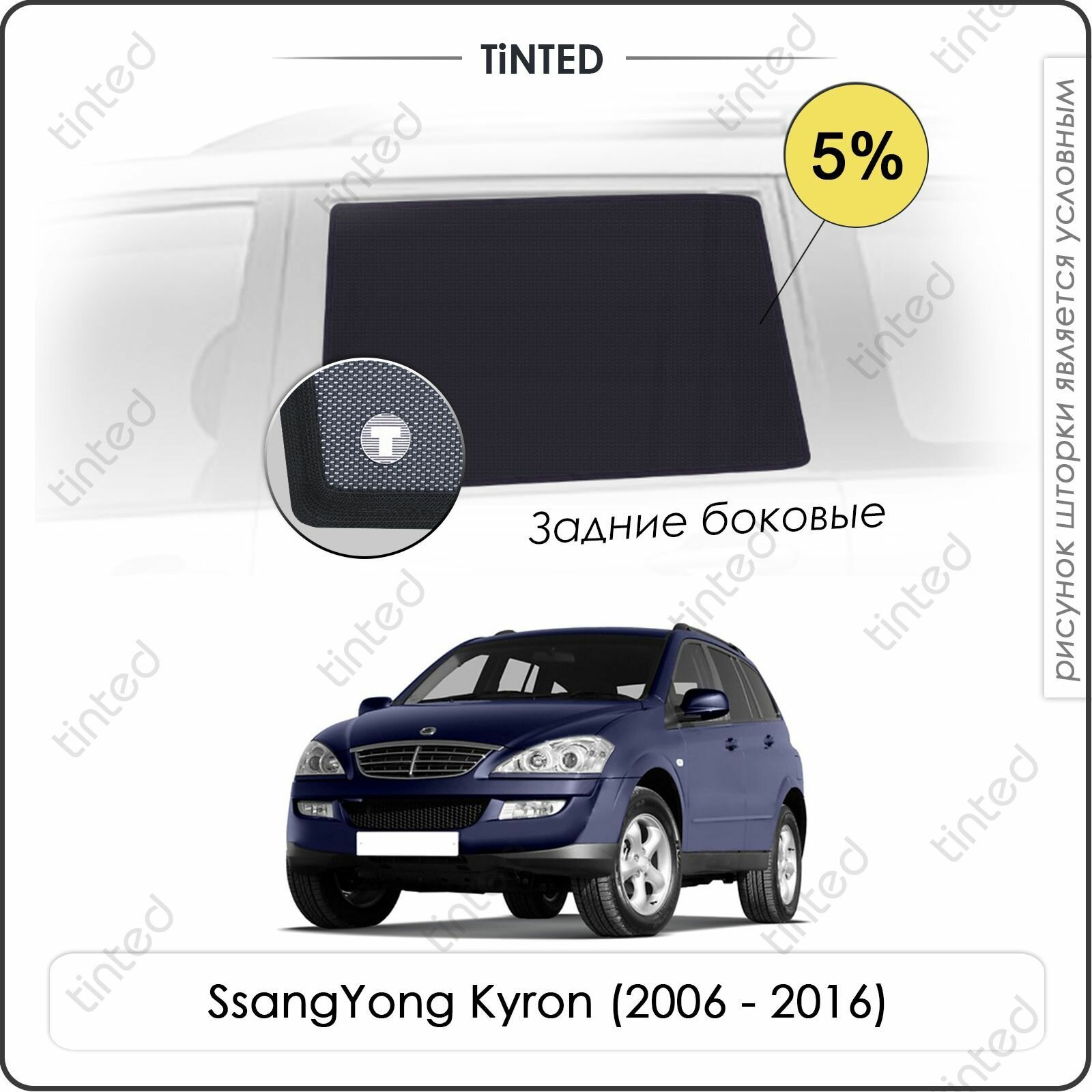 Шторки на автомобиль солнцезащитные SsangYong Kyron Кроссовер 5дв. (2006 - 2016) на задние двери 5% сетки от солнца в машину ссангйонг кайрон Каркасные автошторки Premium