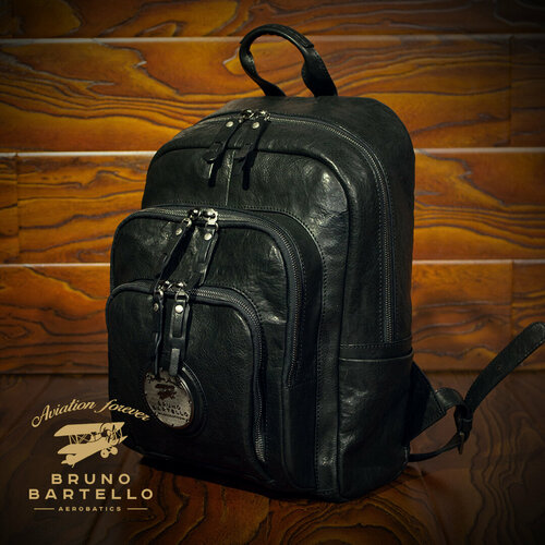 Сумка-рюкзак Bruno Bartello Рюкзак мужской из натуральной кожи Bruno Bartello (Италия) R-0021, 28х44х14 см, ручная кладь, черный