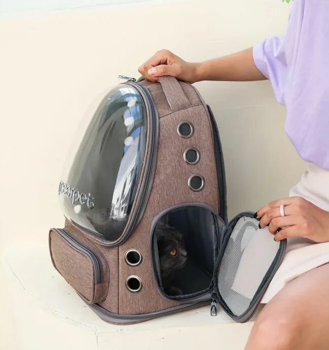 Изображение Рюкзак переноска с обзорной прозрачной вставкой для животных, кошек, собак маленьких пород, перевозка в самолёте на отдых