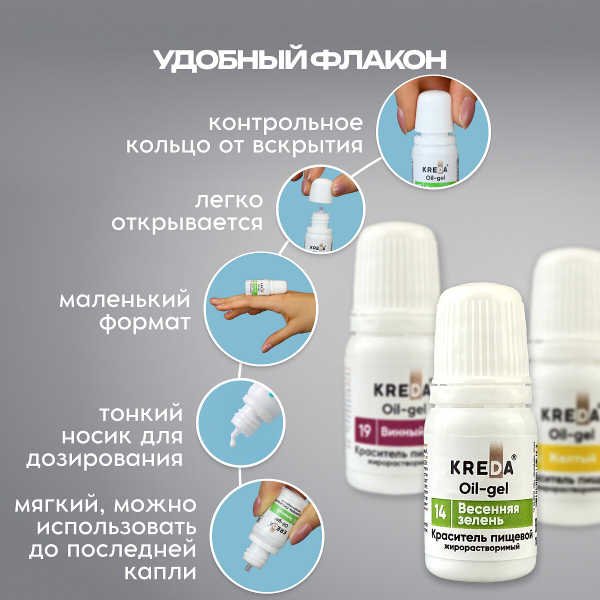 Краситель гелевый пищевой жирорастворимый Oil-gel KREDA синий №06, 10 мл