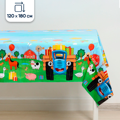 Скатерть одноразовая полиэтиленовая Синий трактор 120х180 см 328₽